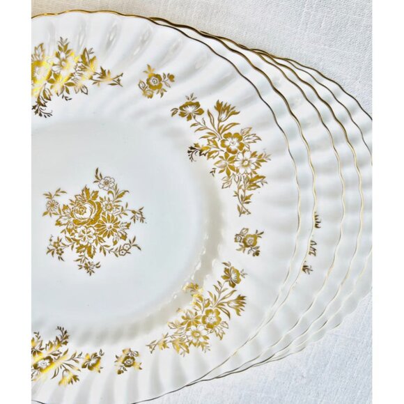 Minton Bone China 9 " Lunch Plates set of 7 Gold Gilded Marlow Pattern H-5017 - Picture 4 of 13